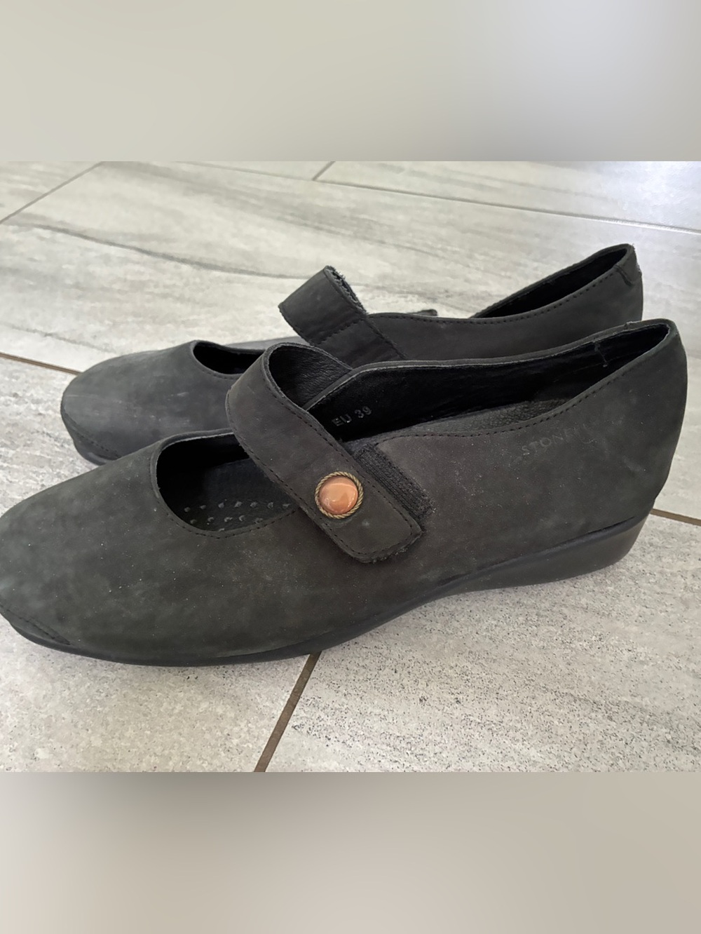 Stonefly Comfort Mary Jane in Black with Adjustable Strap, 38